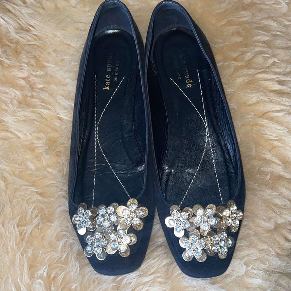 Kate Spade Black Flats with Crystal Embellishments